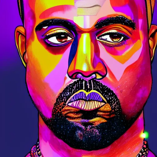 Image similar to an extremely psychedelic portrait of kanye west, surreal, lsd, face, detailed, intricate, elegant, lithe, highly detailed, digital painting, artstation, concept art, smooth, sharp focus, illustration,