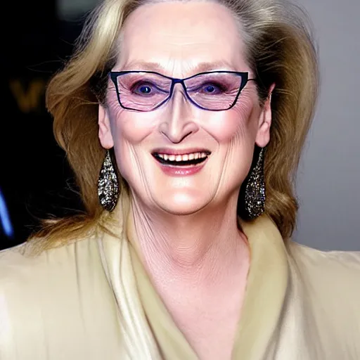 Image similar to Meryl Streep with a black eye and missing tooth