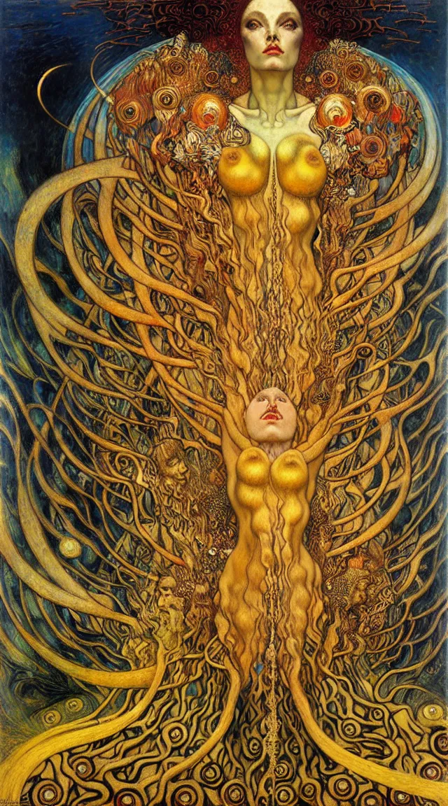 Image similar to Divine Chaos Engine by Karol Bak, Jean Delville, William Blake, Gustav Klimt, and Vincent Van Gogh, symbolist, visionary