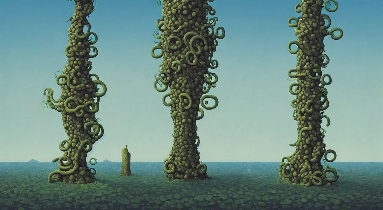 Prompt: single flooded simple tentacle tree tower!, very coherent and colorful high contrast!! masterpiece by rene magritte simon stalenhag carl spitzweg syd mead norman rockwell edward hopper james gilleard, minimalist, dark shadows, sunny day, hard lighting