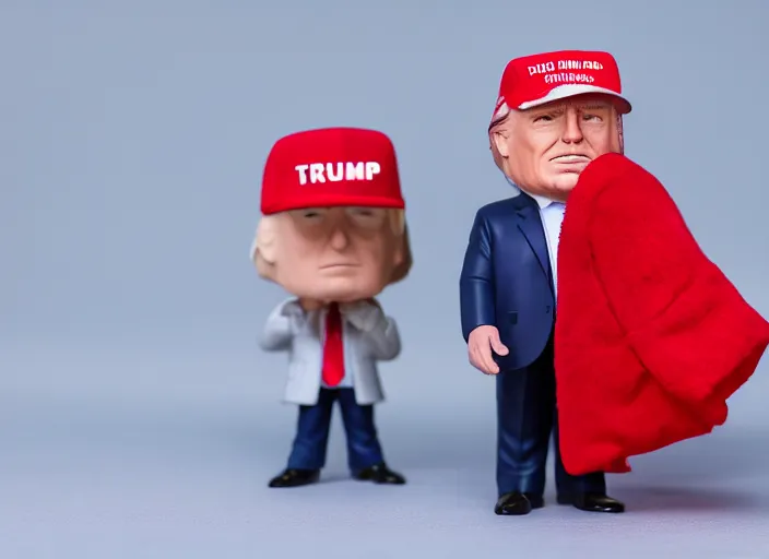 Image similar to !dream product still of Donald Trump wearing a red cap funko pop with box, 85mm f1.8