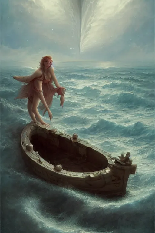 Prompt: breathtaking detailed soft painting of a drunken ship with mystical horrors, bathing in dreaming lactescent sea, alcohol with blue delirium skies, elegant, highly detailed, artstation, concept art, matte, sharp focus, art by tom bagshaw, and greg rutkowski