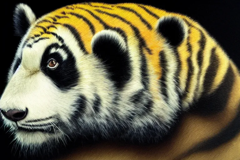 Image similar to panda tiger hybrid animal, portrait by tim eitel