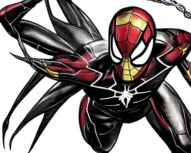 Image similar to photorealistic sketch of the mcu iron spider