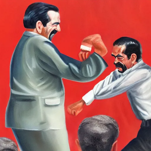 Image similar to Painting of George H.W. Bush punching Saddam Hussein in the stomach