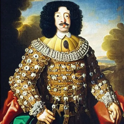 Prompt: “The Rock as Charles II of Spain”