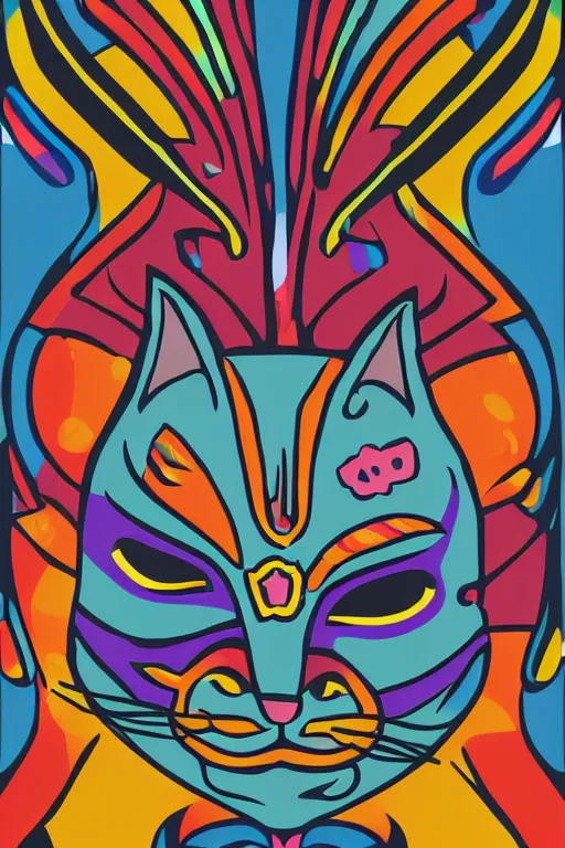 Image similar to Portrait of a cat as a Mexican wrestler in a mask, sticker, colorful, illustration, highly detailed, simple, smooth and clean vector curves, no jagged lines, vector art, smooth