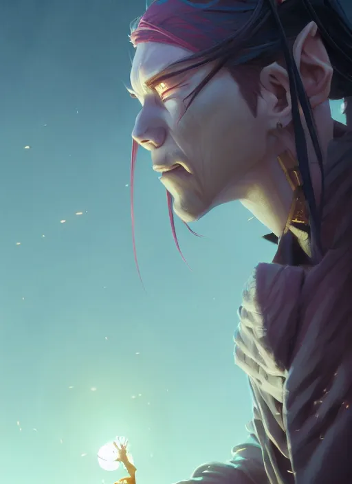 Prompt: Highly detailed portrait of a necrotic ninja, Stephen Bliss, unreal engine, fantasy art by Greg Rutkowski, Loish, Rhads, Makoto Shinkai and Lois van baarle, ilya kuvshinov, rossdraws, Tom Bagshaw, global illumination, radiant light, detailed and intricate environment