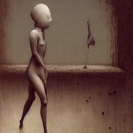 Image similar to maid girl by Beksinski