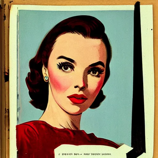 Prompt: “Jodie Comer portrait, color vintage magazine illustration 1950”