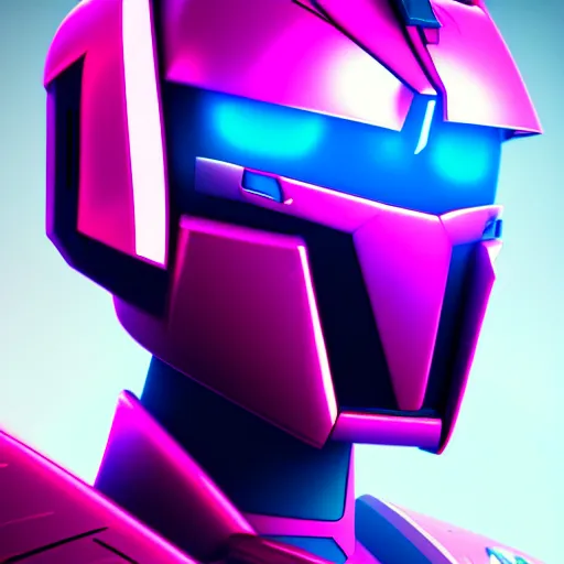 Prompt: gundam head, v - fin, octane render, soft light, mekka, behance, vector, highly detailed illustration, realistic, pink neon metal design, artstation. com, by greg rutkowski,