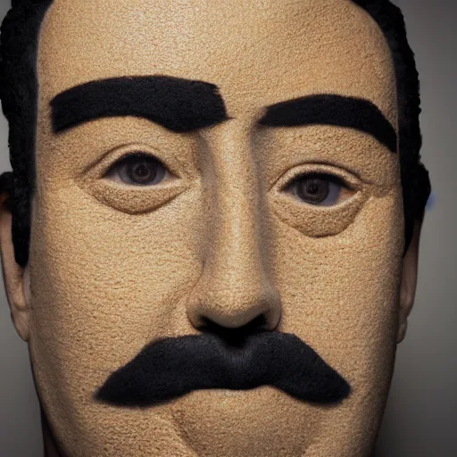 Image similar to close up portrait, a face made of coffee made of pablo escobar, studio lighting