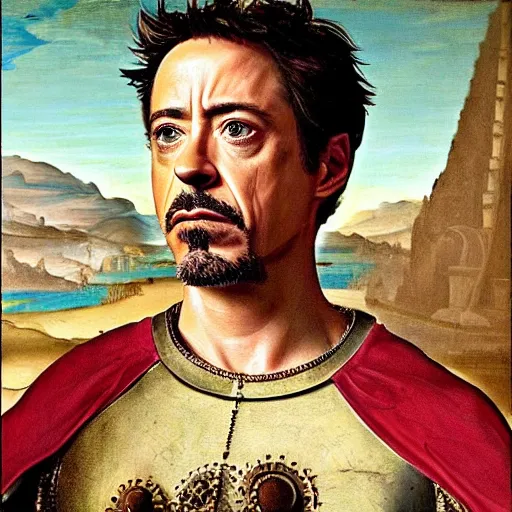 Prompt: robert downey jr, renaissance painting, highly detailed, colorful