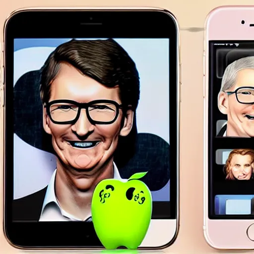 Prompt: an apple with a face looking like tim cook realistic