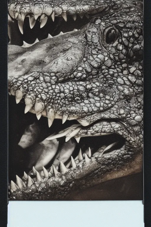 Image similar to a beautiful polaroid of a crocodile headed god