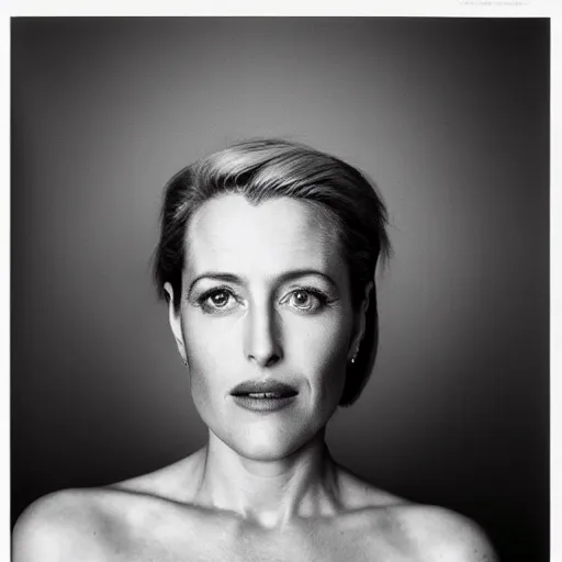 Prompt: a portrait of gillian anderson by aaron ruell and mario testino
