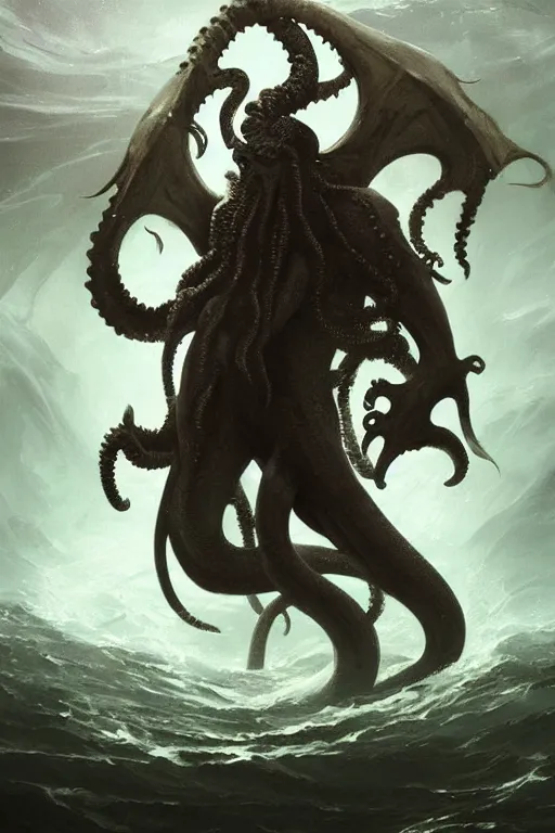 Image similar to cthulhu, ocean, storm, digital art, magic the gathering, mtg, by greg rutkowski, trending on artstation