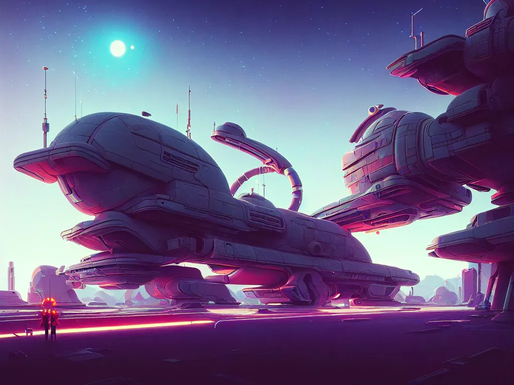 Image similar to 80s outdoor futuristic retro arcade, spaceship on the ground, desolate, moody:: studio ghibli, beeple and James Gilleard and Justin Gerard :: ornate, dynamic, particulate, intricate, elegant, highly detailed, centered, artstation, smooth, sharp focus, octane render, 3d