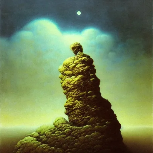 Prompt: rocks in the clouds, zdzislaw beksinski