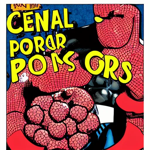 Image similar to comic book cover for the Central Pork Superheroes, pigs, berries, diamonds