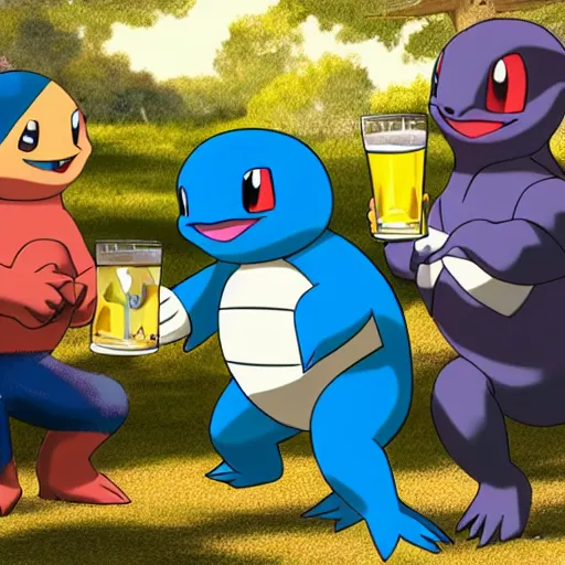 a group of the squirtle pokemon having a beer, Stable Diffusion