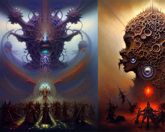 Image similar to the armies of heaven and hell, fantasy character portrait made of fractals facing each other, ultra realistic, wide angle, intricate details, the fifth element artifacts, highly detailed by peter mohrbacher, hajime sorayama, wayne barlowe, boris vallejo, aaron horkey, gaston bussiere, craig mullins