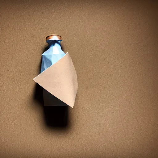 Image similar to an origami paper bottle design, macro photography, ambient light