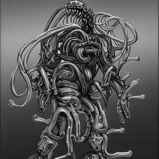 Image similar to disgusting repugnant pestilent bio - mechanical abomination in the style of keith thompson, lineart, character concept