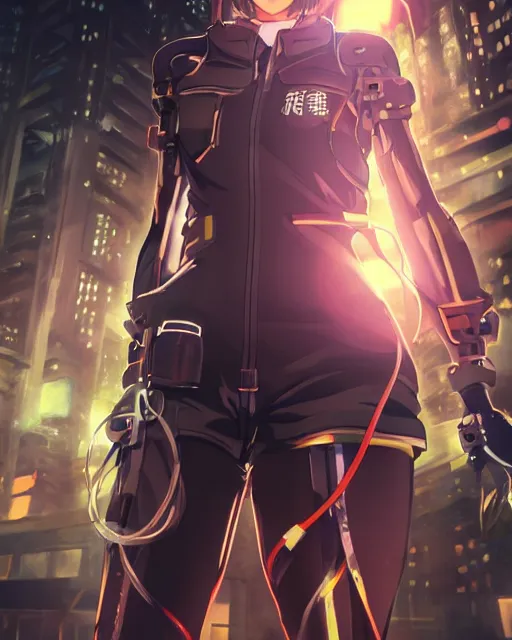 Image similar to full body portrait of anime girl in mechanic armor in night tokyo by makoto sinkai, perfect face, fine details