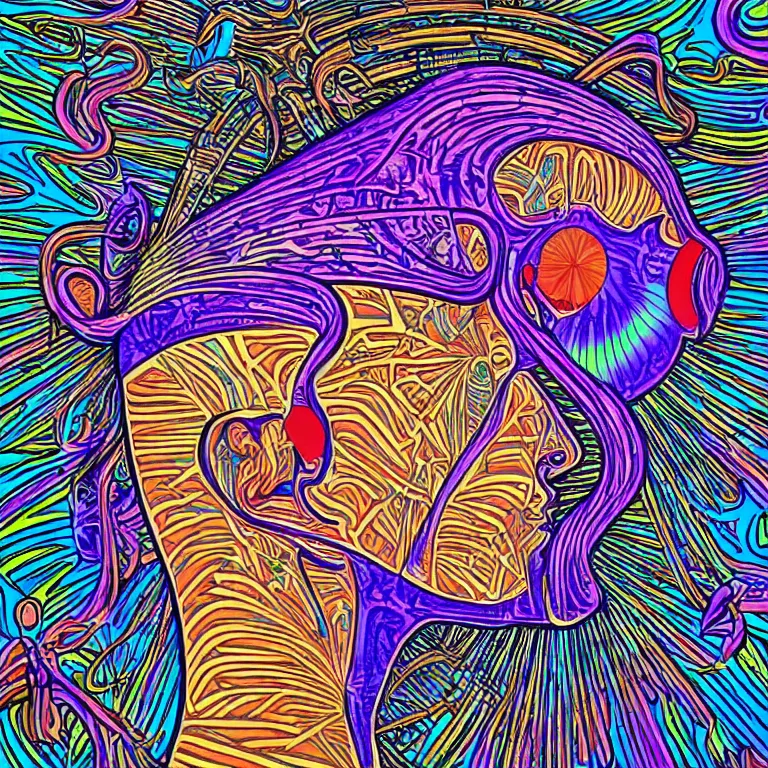 Image similar to rapping into microphone, epic angle, profile view, psychedelic hip hop, illustrated by Alex Grey