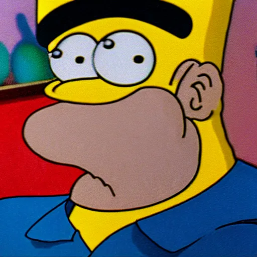 Prompt: a real homer simpson, whose photo was used as reference in designing megaman