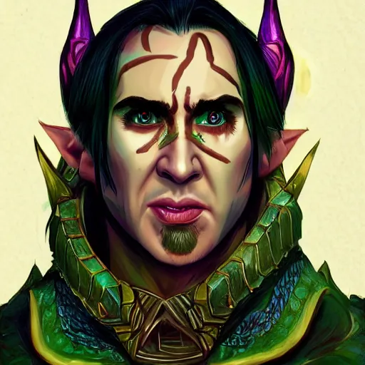 Prompt: elf warrior with the face of nick cage, d & d style, trending on artstation, colorful, intricate, art by kev chan