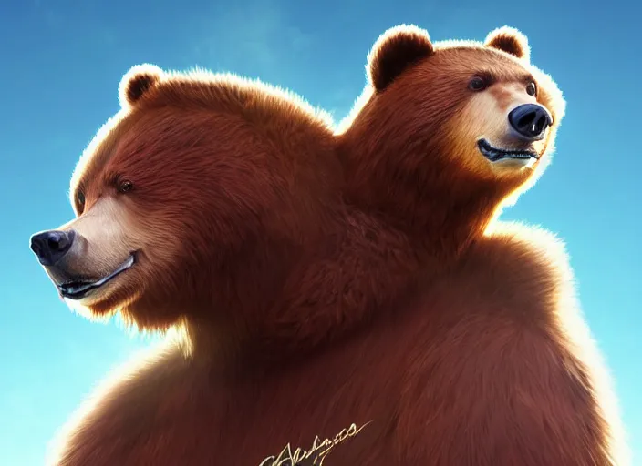 Image similar to character portrait feature of the anthro male anthropomorphic kamchatka brown bear fursona wearing white airline pilot outfit uniform professional pilot for delta airlines character design stylized by charlie bowater, ross tran, artgerm, and makoto shinkai, detailed, soft lighting, rendered in octane