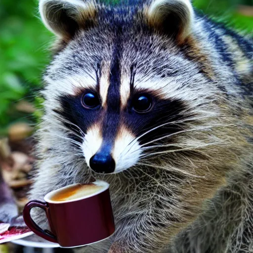 Image similar to mad racoon drinking coffee