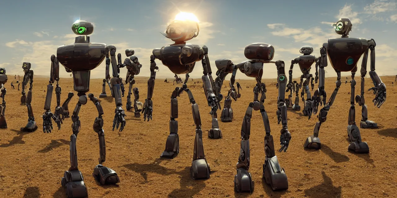 Image similar to the robots of planet gloxnor were harvesting the souls of the sun gods