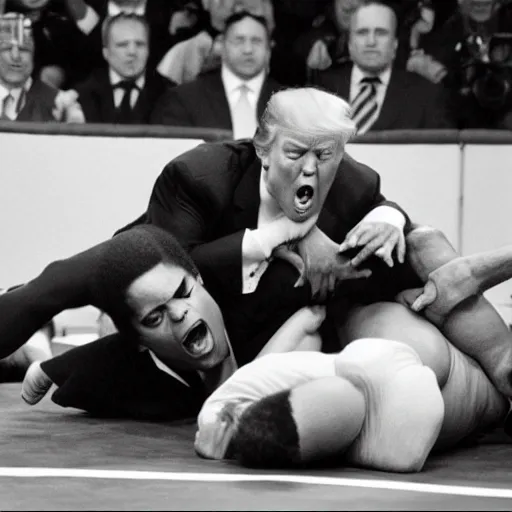 Image similar to donald trump wrestling michael jackson, war photography