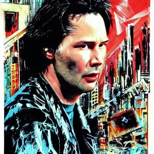 Prompt: “Keanu Reeves in fight club movie, 80's vhs cover, painted by Philippe Druillet , high detail, cinematic lighting, eerie, spooky, scary, wild, fantasy, surreal, cinematic lighting, dramatic mood, dark, hellish, eerie, highly detailed”