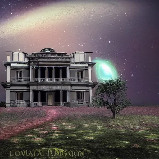 Prompt: abandoned mansion in the galaxy surrounded by black hole, ultra realistic