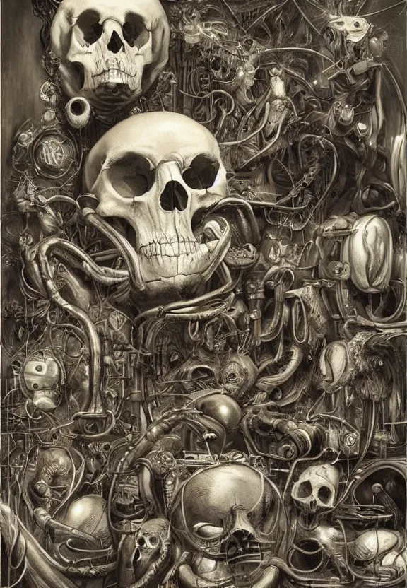 Image similar to simplicity, elegance, medical machinery, cameras lenses, animal skulls, radiating, minimalist environment, by ryan stegman and hr giger and esao andrews and maria sibylla merian eugene delacroix, gustave dore, thomas moran, the movie the thing, pop art, street art, graffiti, saturated, in the style of matthew barney