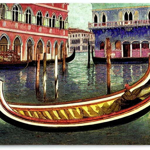 Prompt: venetian gondolas in the style of vrubel