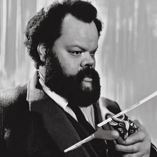 Image similar to A crocheting version of Orson Welles