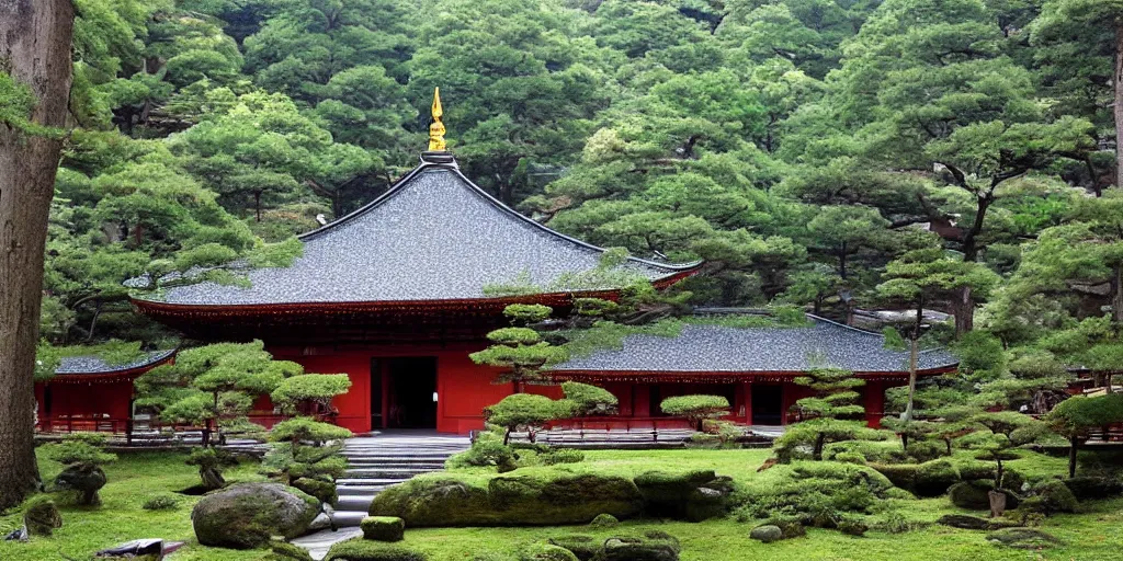 Image similar to a beautiful Zen Buddhist Forest Temple by Tomomi Abe