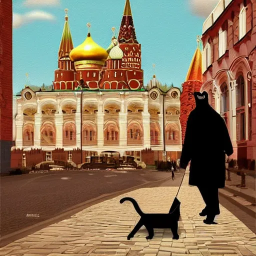 Prompt: orthodox cat walks through the streets of moscow in the style of digital art, realism