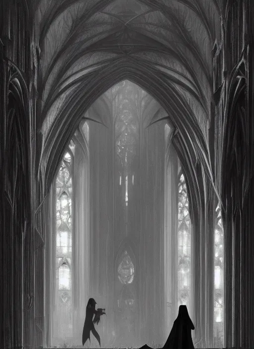 Image similar to ellen page as vampira in a gothic cathedral witching hour, cinematic, heavenly, volumetric light highly detailed, digital painting, artstation, concept art, smooth, sharp focus, epic illustration, unreal engine 5, 8 k illustration by bouguereau and greg rutkowski and edgar maxence