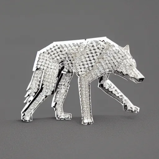 Prompt: wolf made of diamond