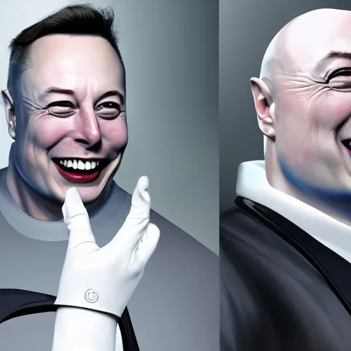 Image similar to Elon Musk as laughing Dr Evil, portrait, sharp focus, digital art, Hyper-realistic, 4K, Unreal Engine, Highly Detailed, HD, Dramatic Lighting by Brom, trending on Artstation
