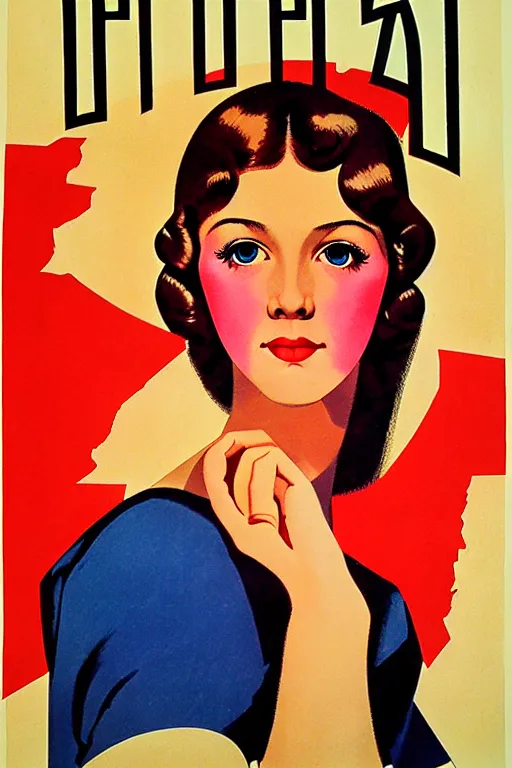 Image similar to portrait beautiful girl, ussr poster, art by grewski