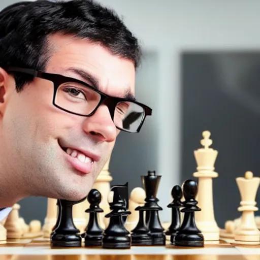 Prompt: profile picture man with glasses and dark hair playing chess