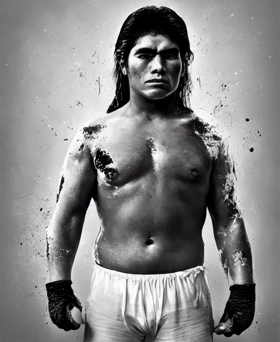 Image similar to heroic portrait of a young mexican wrestler. art by denys tsiperko and bogdan rezunenko, hyperrealism