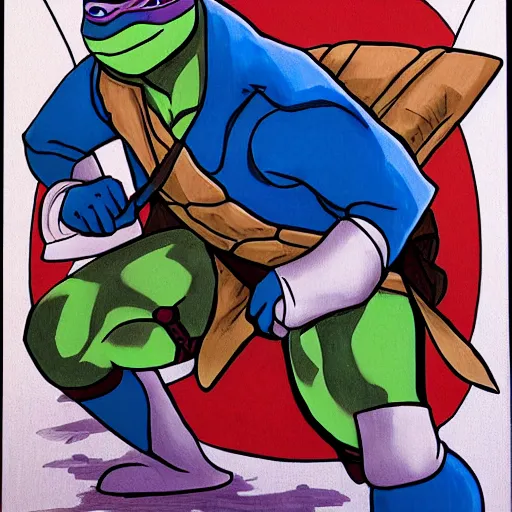 Image similar to ninja turtle in the style of La Farge, John